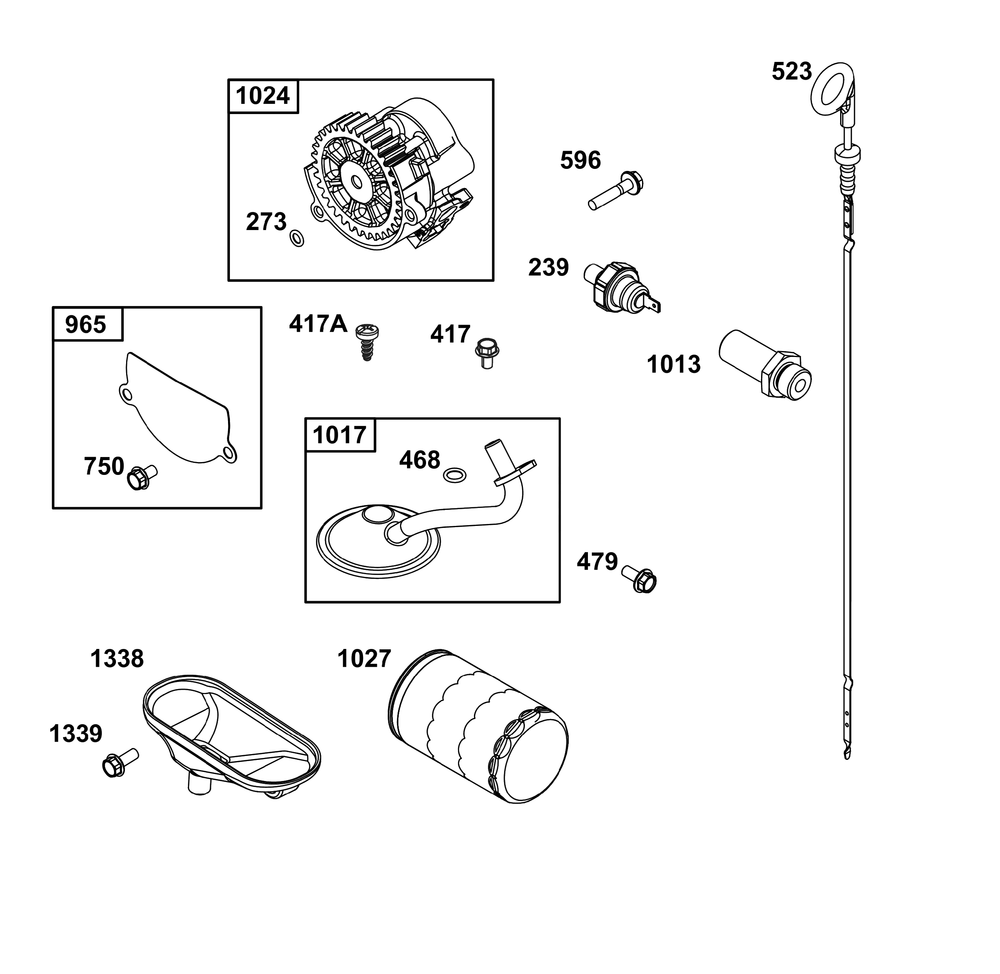 Lubrication Group Diagram and Parts List for 543477-0202-J1 400000 - 699999 Briggs and Stratton Engine